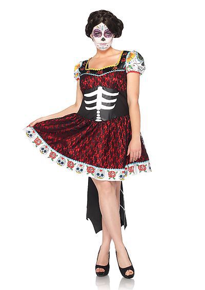2PC. Costume Set Dia De Los Muertos Darling Includes Dress And Back Bow With Train