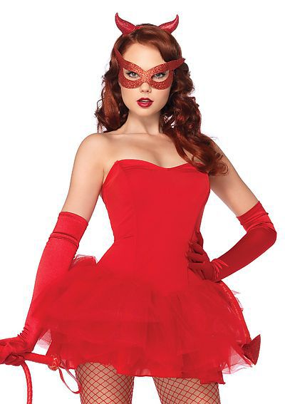 3PC. Costume Set Naughty Devil Kit With Mask, Tail And Horn Headband