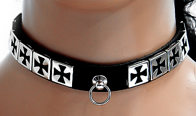 Lederhalsband - Eisernes Kreuz mit Ring
