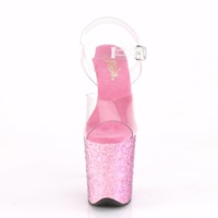 Glitter Plateausandale mit Knöchelriemen FLAMINGO-808CF klar / pink