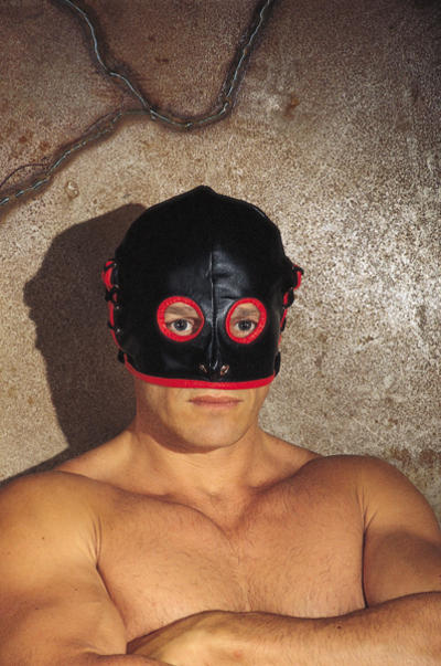 Gesichtsmaske offen Leder schwarz/rot