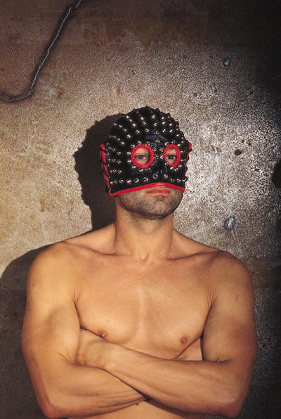 Gesichtsmaske offen Leder schwarz/rot