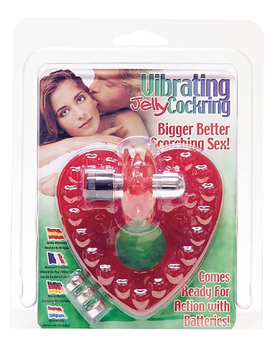 Jelly-Herz-Cockring rot m.Batt.