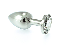 Butt-Plug Metall mit Kristallstein weiß