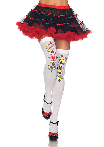 Royal Scroll Card Suit Print Thighs Highs