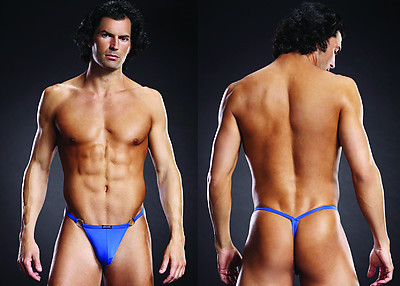 BLUE LINE Microfiber V-String + Metal Rings blau