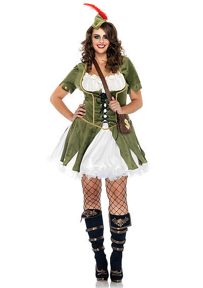 3PC. Thief Of Hearts Costume Set With Peasant Dress, Hat Feather Accent And Satchel