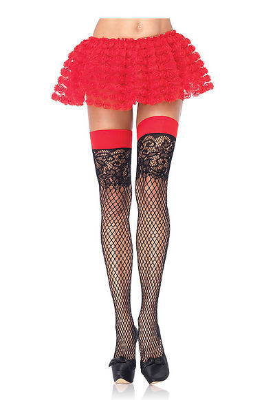 Industrial Net Thigh Highs With Jacquard Lace Top