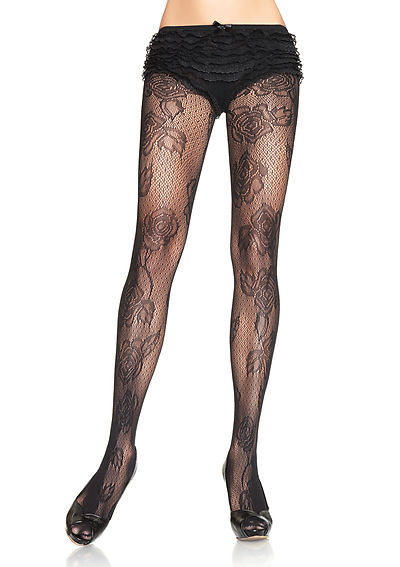 Jacquard Micro Net Rose Lace Pantyhose