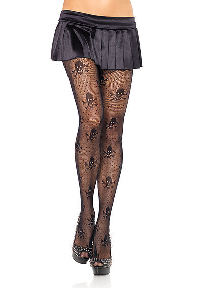 Micro Net Skull Print Pantyhose