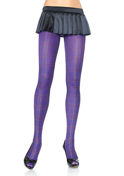Opaque Paper Print Plaid Tights