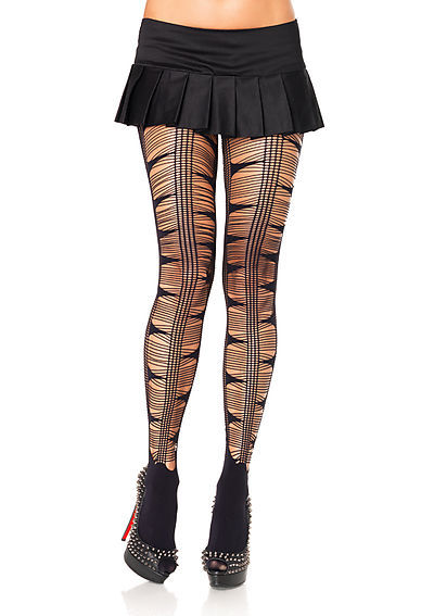 Opaque Spandex Pantyhose Weyelash Web And Net Stripe Front Accent