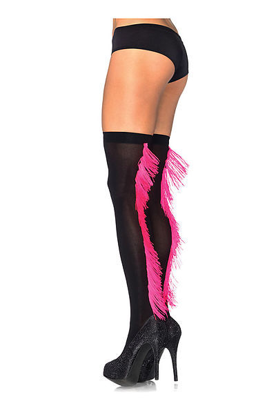 Opaque Thigh Highs With Contrast Fringe Backseam