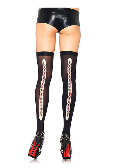 Opaque Thigh Highs With Latex Stapled Wound Backseam