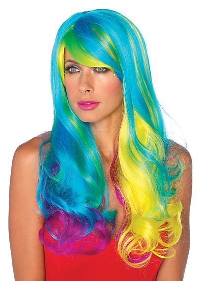 Prism Long Wavy Rainbow Wig With Adjustable Elastic Strap