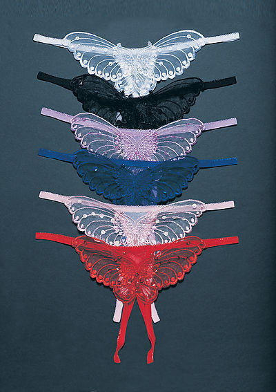 Sheer Butterfly Appliqued Crotchless Panty With Pearl And Sequined Details (Dz. Pack Only)