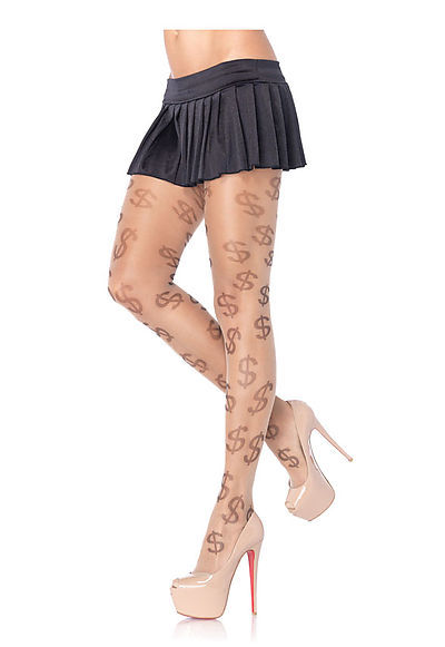 Spandex Sheer Dollar Sign Print Pantyhose