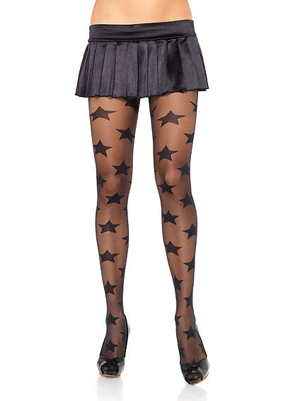 Spandex Sheer Pantyhose With Woven Opaque Star Print