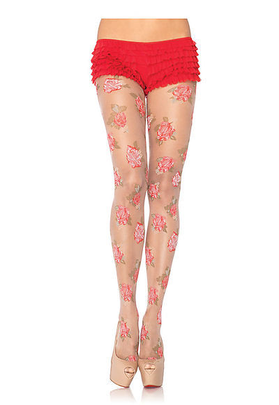 Spandex Sheer Rose Print Pantyhose
