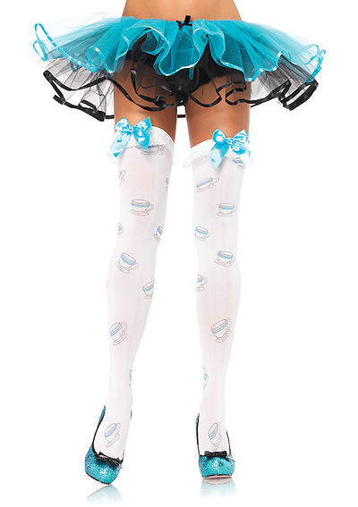 Tea Cup Ruffle Top Thigh Highs With Satin Bow Accent