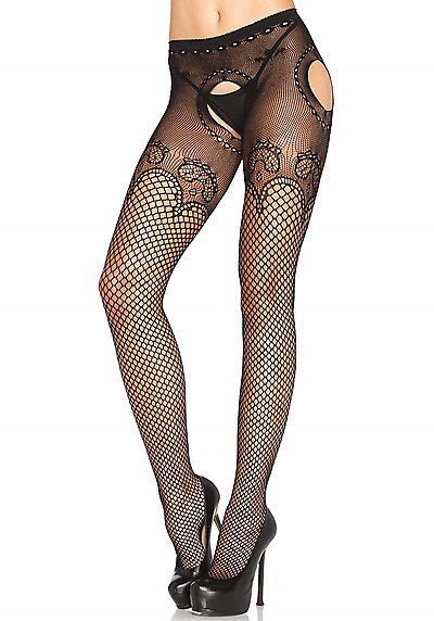 Netz-Strumpfhose Floral ouvert