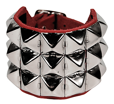 Lederarmband / Rot 3 R. Pyramidennieten