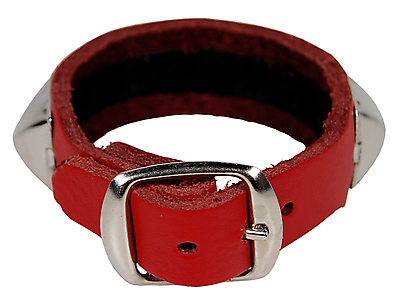 Lederarmband / Rot 1 R. Pyramidennieten