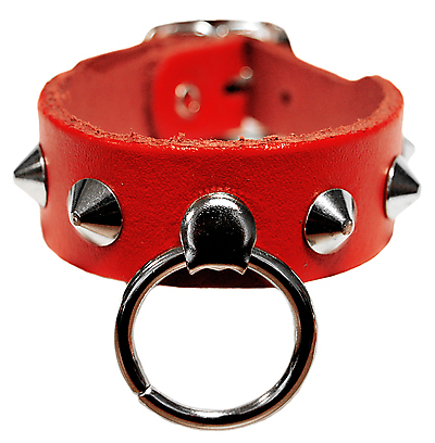 Lederarmband / Rot 1 R. Spitznieten mit Ring