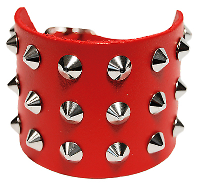 Lederarmband / Rot 3 R. Spitznieten