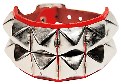 Lederarmband / Rot 2 R. Pyramidennieten