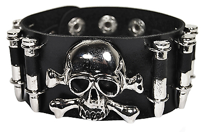 Kunstlederarmband - Totenkopf & Patronen