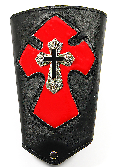 Lederarmband mit rot/schwarzem Kruzifix