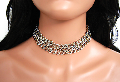 Lederhalsband / 3-reihige Kette