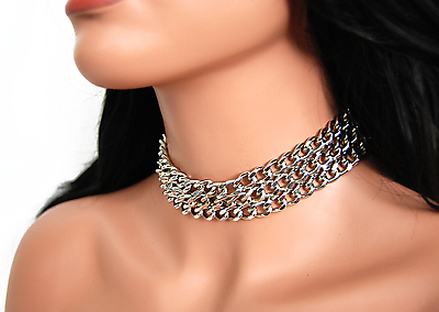 Lederhalsband / 3-reihige Kette