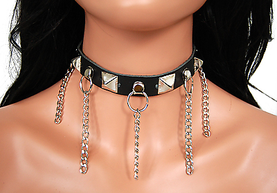 Lederhalsband / Pyramidennieten & Ketten