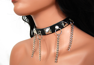 Lederhalsband / Pyramidennieten & Ketten