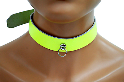 Lederhalsband - Neongelb mit Ring