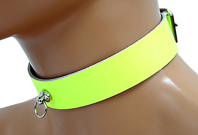 Lederhalsband - Neongelb mit Ring