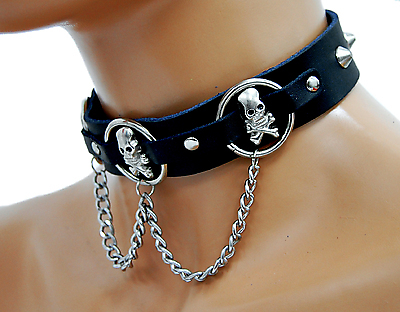 Lederhalsband - Totenköpfe, Spitznieten und Ketten