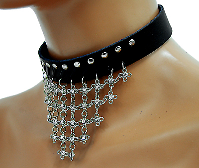 Lederhalsband - Steine mit Ketten