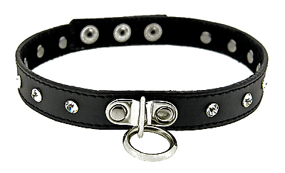 Lederhalsband - Ring und schimmernde Steinchen