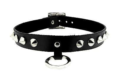 Lederhalsband - Ring und Spitznieten