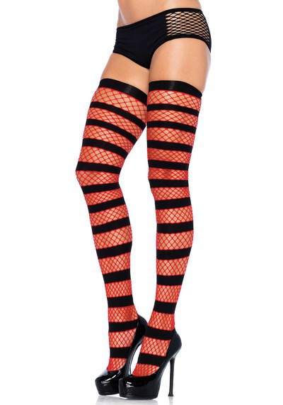 Striped Fishnet Thigh Highs