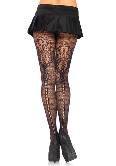 Plume Lace Pantyhose With Vintage Fan Keyhole Backseam