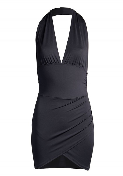 Schwarzes ärmelloses Minikleid mit V-Ausschnitt