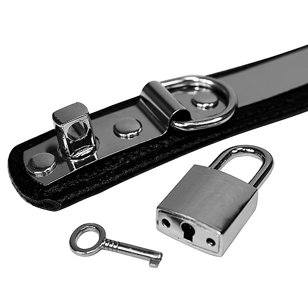 Lederhalsband mit Metallbesatz und Vorhängeschloss