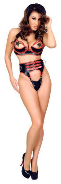 Offener Leder-BH mit Kontrastfarbe