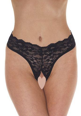 Damen-G-String im Schritt offen aus schwarzer Spitze