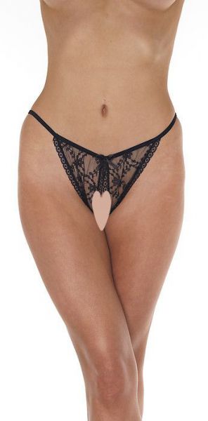Tanga aus schwarzer Spitze offen