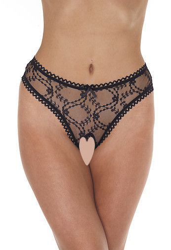 Schwarz transparenter Damen String ouvert